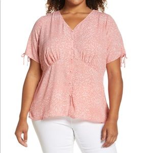 Vince Camuto Print Tie Sleeve Blouse - Melon - 1X